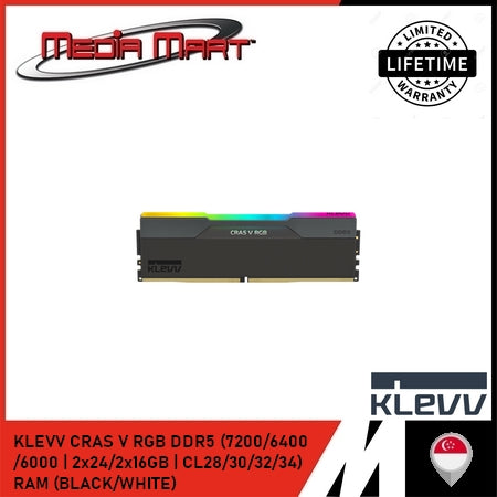 KLEVV CRAS V RGB DDR5 (7200/6400/6000 | CL28/30/32/34) RAM (BLACK/WHITE)