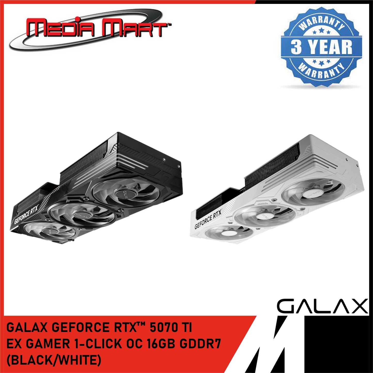 GALAX RTX 5070Ti EX GAMER 1-CLICK OC 16GB GDDR7 GRAPHIC (BLACK/WHITE)