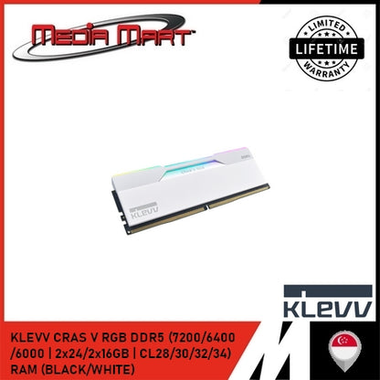 KLEVV CRAS V RGB DDR5 (7200/6400/6000 | CL28/30/32/34) RAM (BLACK/WHITE)