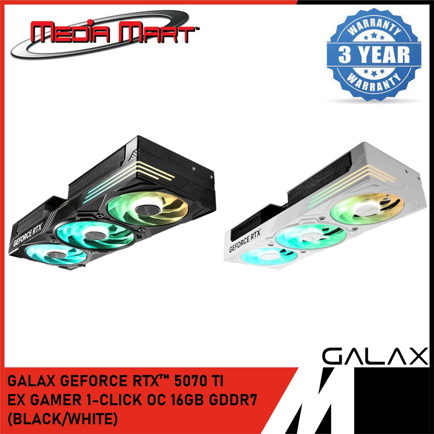 GALAX RTX 5070Ti EX GAMER 1-CLICK OC 16GB GDDR7 GRAPHIC (BLACK/WHITE)