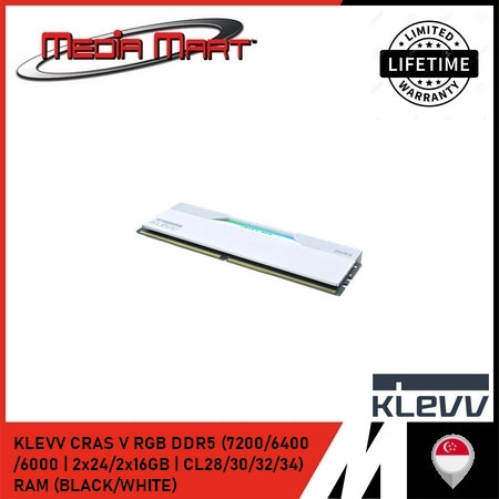 KLEVV CRAS V RGB DDR5 (7200/6400/6000 | CL28/30/32/34) RAM (BLACK/WHITE)