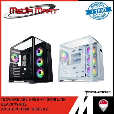 TECWARE ARC ARGB CURVED TG ATX CASE WITH CPU & GPU TEMPERATURE DISPLAY WHITE