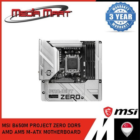MSI B650M PROJECT ZERO DDR5 AMD AM5 M-ATX MOTHERBOARD