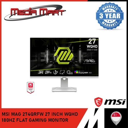 MSI MAG 274QRFW 27 INCH WQHD 180HZ FLAT GAMING MONITOR (WHITE)