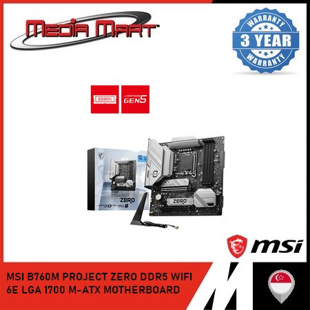 MSI B760M PROJECT ZERO DDR5 WIFI 6E LGA 1700 M-ATX MOTHERBOARD