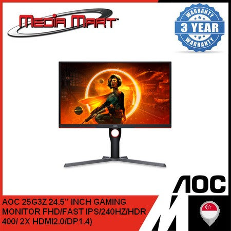 AOC 25G3Z 24.5" INCH GAMING MONITOR FHD/FAST IPS/280HZ/HDR  400/ 2X HDMI2.0/DP1.4)