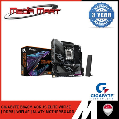 GIGABYTE B840M AORUS ELITE WIFI6E AM5 DDR5 M-ATX MOTHERBOARD