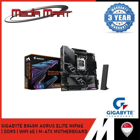 GIGABYTE B840M AORUS ELITE WIFI6E AM5 DDR5 M-ATX MOTHERBOARD