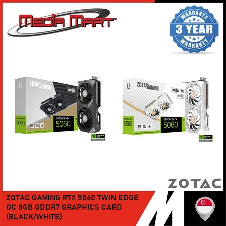 ZOTAC GAMING RTX 5060 TWIN EDGE OC 8GB GDDR7 GRAPHICS CARD (BLACK/WHITE)