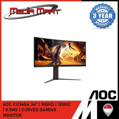 AOC CU34G4 34" | WQHD | 180HZ | 0.5MS | CURVED GAMING MONITOR