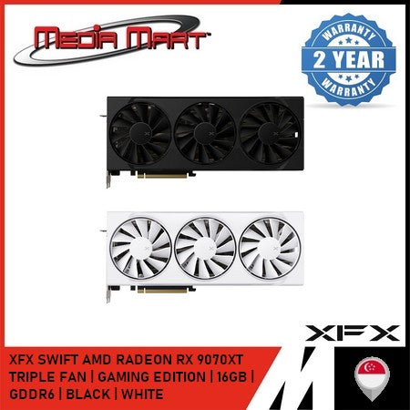 XFX SWIFT AMD RADEON RX 9070XT TRIPLE FAN | OC GAMING EDITION | 16GB | GDDR6 | BLACK | WHITE |