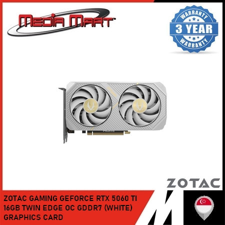 ZOTAC GAMING GEFORCE RTX 5060 TI 16GB TWIN EDGE OC GDDR7 (WHITE) GRAPHICS CARD