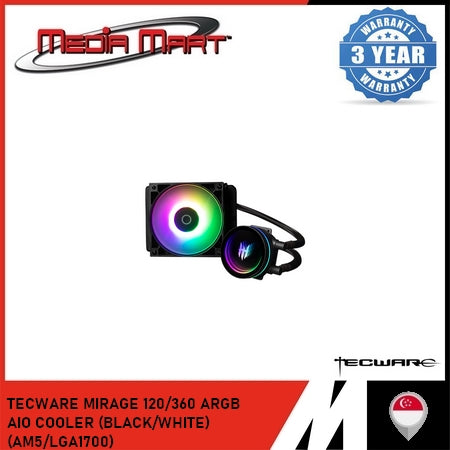 TECWARE MIRAGE 120/360 ARGB AIO COOLER (BLACK/WHITE) (AM5/LGA1700)