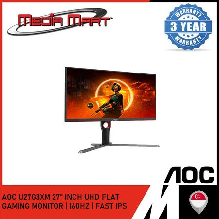 AOC U27G3XM 27" INCH UHD FLAT GAMING MONITOR | 160HZ / FAST IPS / 1MS / HDMI 2.1 / DP 1.4