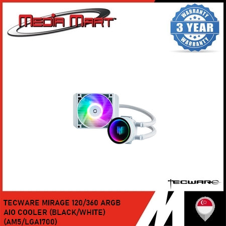 TECWARE MIRAGE 120/360 ARGB AIO COOLER (BLACK/WHITE) (AM5/LGA1700)