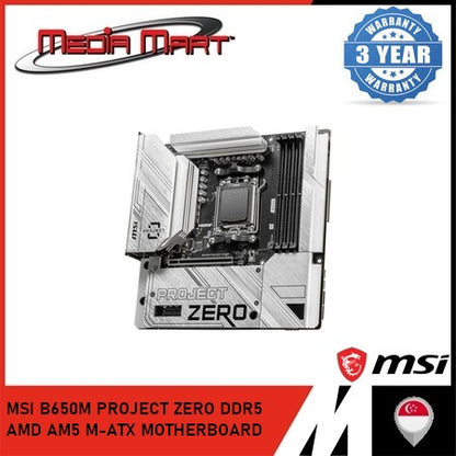 MSI B650M PROJECT ZERO DDR5 AMD AM5 M-ATX MOTHERBOARD