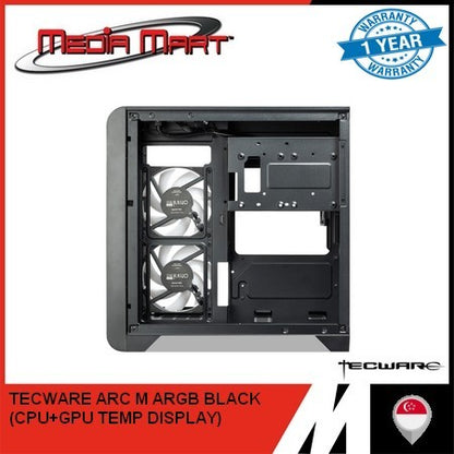 TECWARE ARC M ARGB CURVED TG MATX CASE WITH CPU & GPU TEMPERATURE DISPLAY (BLACK)
