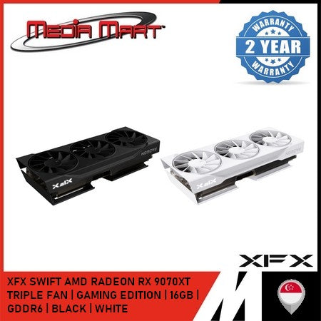 XFX SWIFT AMD RADEON RX 9070XT TRIPLE FAN | OC GAMING EDITION | 16GB | GDDR6 | BLACK | WHITE |
