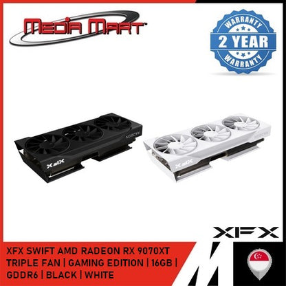 XFX SWIFT AMD RADEON RX 9070XT TRIPLE FAN | OC GAMING EDITION | 16GB | GDDR6 | BLACK | WHITE |
