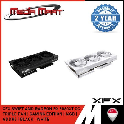 XFX SWIFT AMD RADEON RX 9060XT TRIPLE FAN | OC GAMING EDITION | 16GB | GDDR6 | BLACK | WHITE |