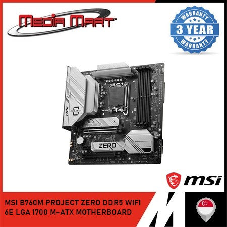 MSI B760M PROJECT ZERO DDR5 WIFI 6E LGA 1700 M-ATX MOTHERBOARD