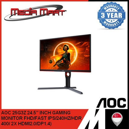 AOC 25G3Z 24.5" INCH GAMING MONITOR FHD/FAST IPS/280HZ/HDR  400/ 2X HDMI2.0/DP1.4)