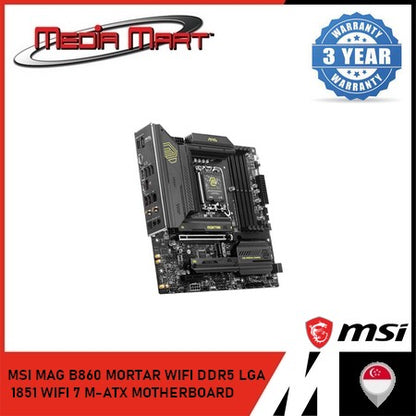 MSI MAG B860M MORTAR WIFI DDR5 LGA 1851 WIFI 7 M-ATX MOTHERBOARD