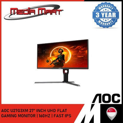 AOC U27G3XM 27" INCH UHD FLAT GAMING MONITOR | 160HZ / FAST IPS / 1MS / HDMI 2.1 / DP 1.4