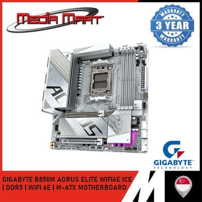 GIGABYTE B850M AORUS ELITE WIFI6 ICE AM5 DDR5 M-ATX MOTHERBOARD