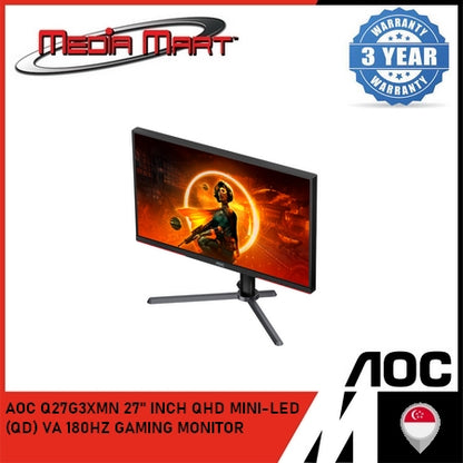 AOC Q27G3XMN 27" INCH/2K QHD MINI-LED/(QD)/VA/180HZ/1MS/GAMING MONITOR