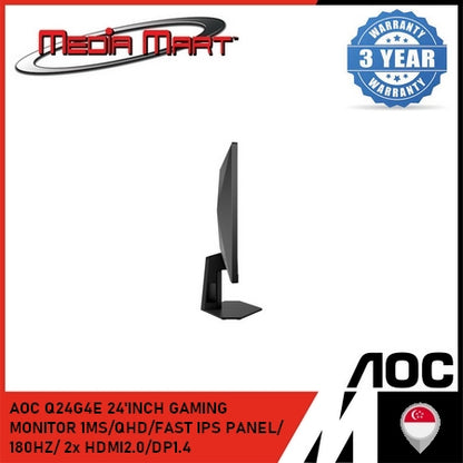AOC Q24G4E 24'INCH GAMING  MONITOR 1MS/QHD/FAST IPS PANEL/ 180HZ/ 2x HDMI2.0/DP1.4