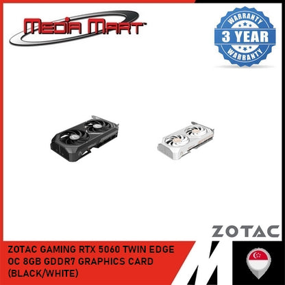 ZOTAC GAMING RTX 5060 TWIN EDGE OC 8GB GDDR7 GRAPHICS CARD (BLACK/WHITE)