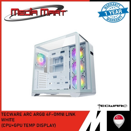 TECWARE ARC ARGB CURVED TG ATX CASE WITH CPU & GPU TEMPERATURE DISPLAY WHITE