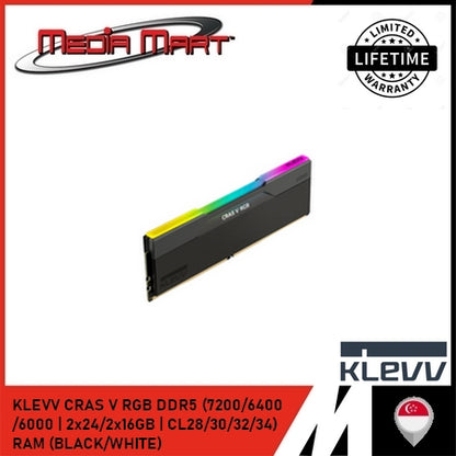 KLEVV CRAS V RGB DDR5 (7200/6400/6000 | CL28/30/32/34) RAM (BLACK/WHITE)