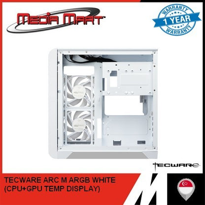 TECWARE ARC M ARGB CURVED TG MATX CASE WITH CPU & GPU TEMPERATURE DISPLAY (WHITE))