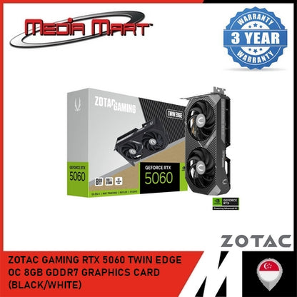 ZOTAC GAMING RTX 5060 TWIN EDGE OC 8GB GDDR7 GRAPHICS CARD (BLACK/WHITE)