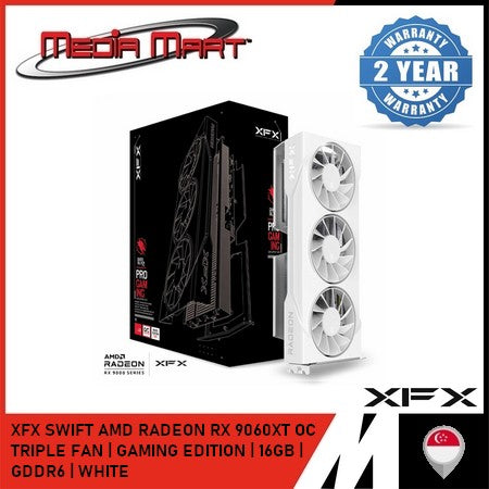 XFX SWIFT AMD RADEON RX 9060XT TRIPLE FAN | OC GAMING EDITION | 16GB | GDDR6 | BLACK | WHITE |