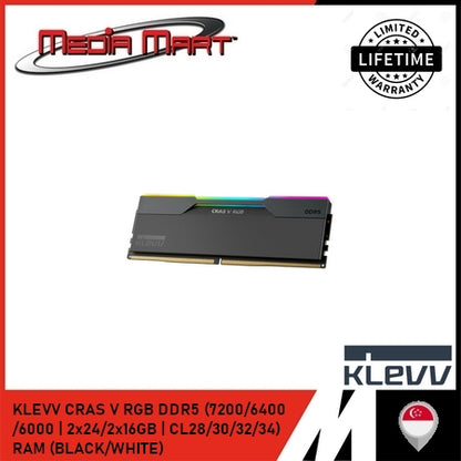 KLEVV CRAS V RGB DDR5 (7200/6400/6000 | CL28/30/32/34) RAM (BLACK/WHITE)