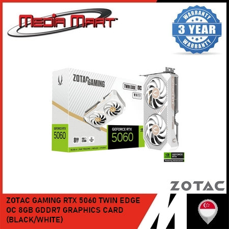 ZOTAC GAMING RTX 5060 TWIN EDGE OC 8GB GDDR7 GRAPHICS CARD (BLACK/WHITE)