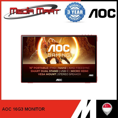 AOC 16G3 15.6" FHD FLATSCREEN 1PS 144HZ POTABLE GAMING MONITOR